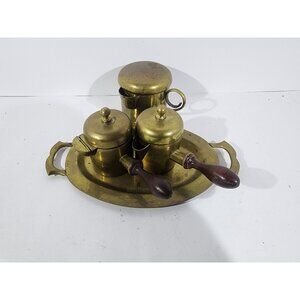 Vintage Mexican  Brass Creamer/Sugar Set with Tray Laton Plateria Taxco Saltillo